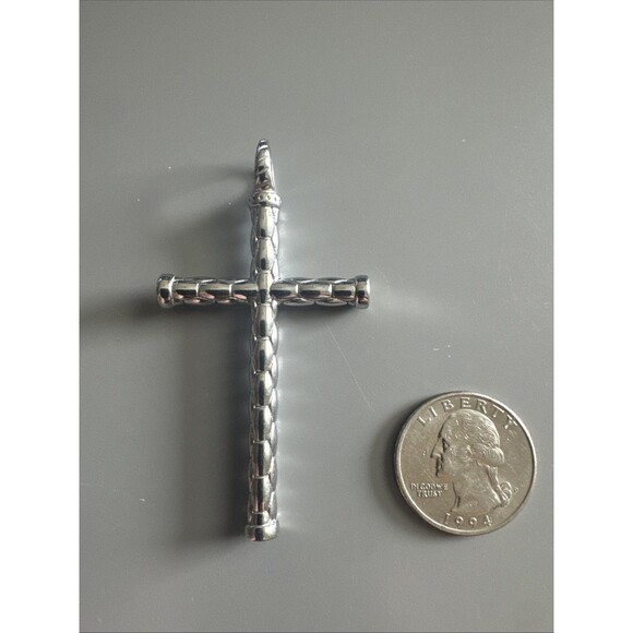 Vintage Jewelry Silver Tone Religious Cross Pendant 2.5 Inch Stainless Steel - Picture 2 of 6